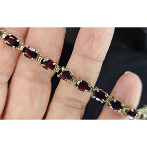 20 - 7 x 5 mm Garnets Sterling Silver 0.925 Estate 7 1/2" Tennis Bracelet IBB